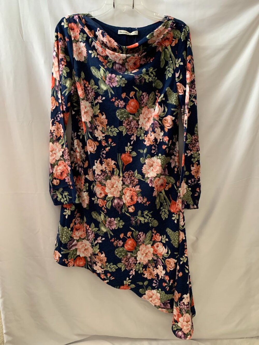 ABERCROMBIE & FITCH Floral Chiffon Assymetrical Dress in Navy Multi Sz MEDIUM